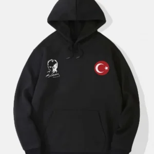 10 Kasıma Özel 3 İplik Kapüşonlu Baskılı SweatShirt Hoodie - Siyah