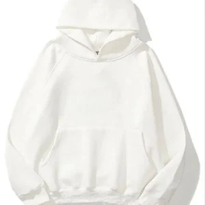 Kadın Kapüşonlu Kanguru Cepli 3 İplik Pamuklu Düz Hoodie Sweatshirt - Beyaz