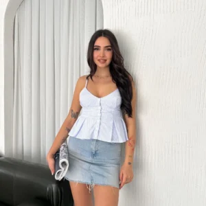 Kadın Askılı Dekolte detaylı crop - Açık Mavi
