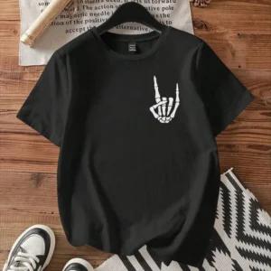 Kadın Baskılı T-Shirt Kısa Kol Bisiklet Yaka Oversize Rahat Kalıp Tişört - Siyah
