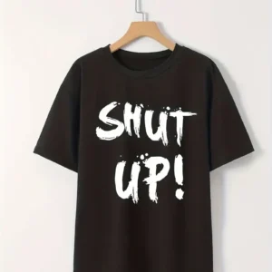 Kadın Tişört Shut Up Baskılı Kısa Kol Bisiklet Yaka T-Shirt - Siyah