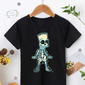 Çoçuk Bisiklet Yaka Kısa Kol Baskılı T-Shirt - Siyah