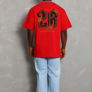Erkek Baskılı Tişört Kısa Kol Bisiklet Yaka Oversize T-Shirt - Kırmızı