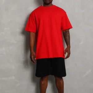 Erkek Düz Yazlık Kısa Kol Tişört Bisiklet Yaka Oversize T-Shirt - Kırmızı