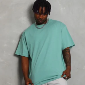 Erkek Düz Yazlık Kısa Kol Tişört Bisiklet Yaka Oversize T-Shirt - Mint Yeşili