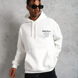 Erkek 98 Baskılı Kapşonlu 3 iplik pamuklu Sweatshirt hoodie - Beyaz