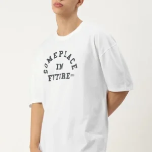 Erkek Kısa Kol Yazlık Tişört Bisiklet Yaka Baskılı Oversize T-Shirt - Beyaz