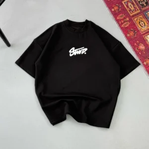 Erkek Kısa Kol Yazlık Tişört Bisiklet Yaka Baskılı Oversize T-Shirt - Siyah