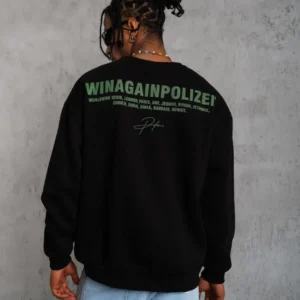 Erkek Bisiklet Yaka Baskılı 3 iplik pamuklu Sweatshirt - Siyah