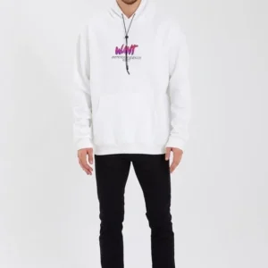 Erkek 3 İplik Pamuklu Kapüşonlu Baskılı Cepli Oversize Sweatshirt Hoodie - Beyaz