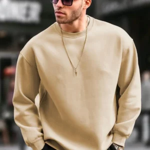 Erkek Düz Bisiklet Yaka 3 iplik pamuklu Sweatshirt - Bej
