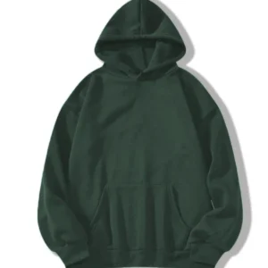 Erkek 3 İplik Pamuklu Kapüşonlu Kanguru Cepli Sweatshirt Hoodie -  Koyu Yeşil
