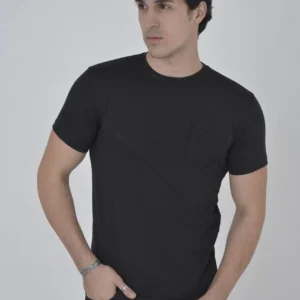 Erkek File Çepli  T-Shirt Kısa Kol Bisiklet Yaka Slimfit Tişört - Siyah