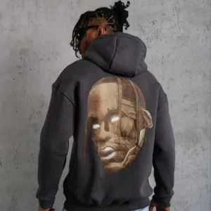 Erkek Kordonlu Arka Maske Kordon Saçlı 3 iplik pamuklu Kapüşonlu sweatshirt - Füme