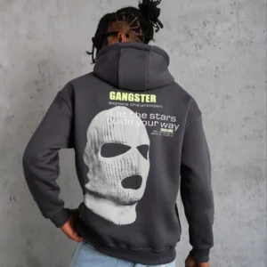 Erkek Baskılı Kapüşonlu 3 iplik pamuklu hoodie Sweatshirt - Gri