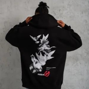 Erkek 3 İplik Pamuklu Kapüşonlu Baskılı Cepli Oversize Sweatshirt Hoodie - Siyah