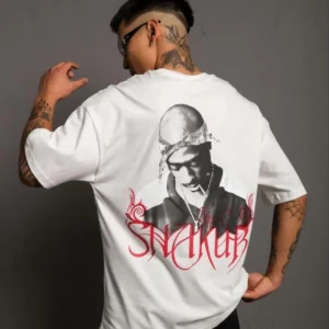 Erkek Baskılı T-Shirt Oversize Kısa kol Bisiklet yaka tişort - Beyaz