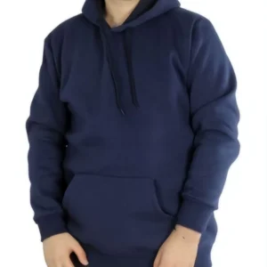 Erkek 3 İplik Pamuklu Kapüşonlu Cepli Oversize Hoodie Sweatshirt - Lacivert