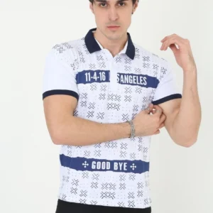 Erkek Polo Yaka Tişört Slim Fit Baskılı Kısa Kol T-Shirt - Beyaz