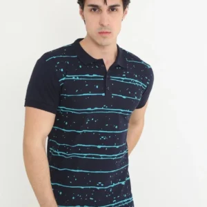 Erkek polo Yaka tişört Slim Fit Pike Çizgili  Kısa kol T-Shirt - Lacivert