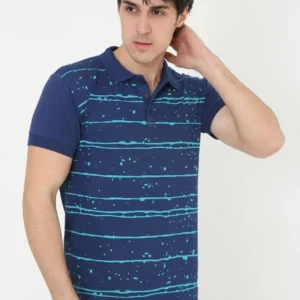 Erkek Pike Polo Yaka tişört Slim Fit Baskılı Kısa kol T-Shirt - Mavi