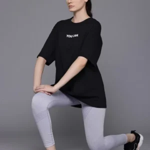 Kadın Baskılı T-Shirt Kısa Kol Bisiklet Yaka Oversize Rahat Kalıp Tişört - Siyah