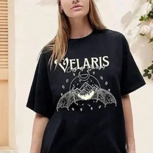 Kadın Baskılı T-Shirt Kısa Kol Bisiklet Yaka Oversize Rahat Kalıp Tişört - Siyah