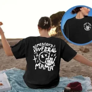 Kadın Baskılı T-Shirt Kısa Kol Bisiklet Yaka Oversize Rahat Kalıp Tişört - Siyah
