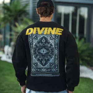 Erkek 3 iplik pamuklu Kışlık Bisiklet Yaka Baskılı SweatShirt - Siyah
