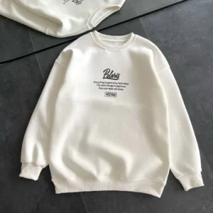 Kadın 3 iplik Pamuklu Bisiklet Yaka Baskılı SweatShirt - Beyaz
