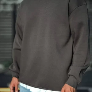 Erkek Bisiklet Yaka 3 iplik Pamuklu Basic SweatShirt  - Antrasit