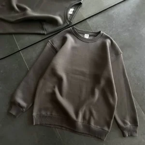 Kadın Bisiklet Yaka 3 İplik Pamuklu Basic SweatShirt - Füme