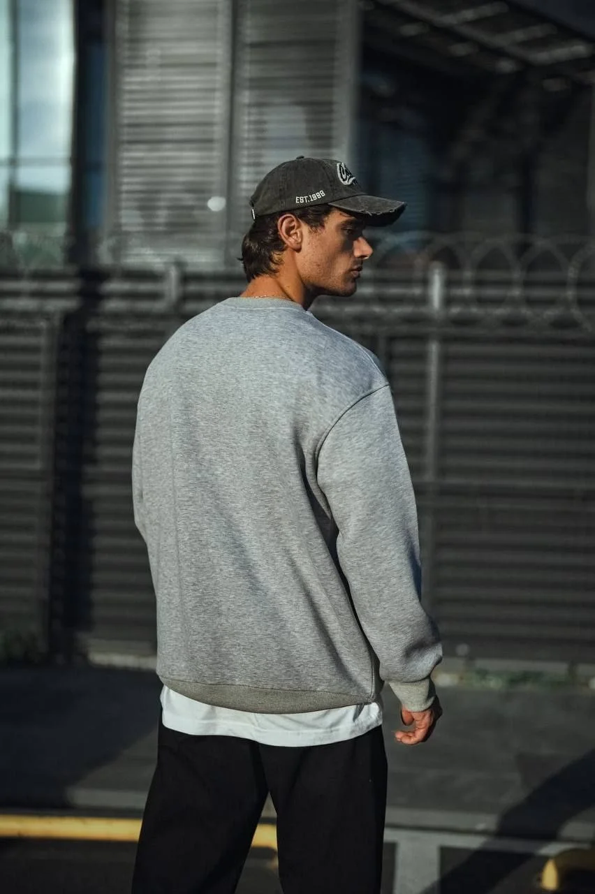 Erkek Kışlık Bisiklet Yaka 3 İplik Basic SweatShirt - Gri - Görsel 2