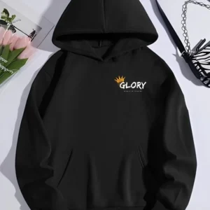 Kadın Oversize Kapüşonlu Kanguru Cepli Baskılı 3 İplik Pamuklu Sweatshirt Hoodie - Siyah