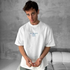 Erkek Ön ve Arka Baskılı T-Shirt Kısa Kol Bisiklet Yaka Regular Fit Tişört - Beyaz