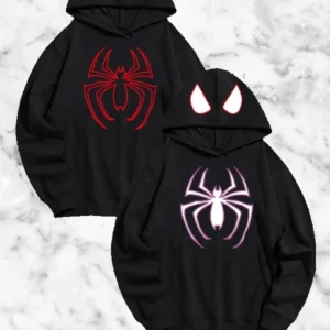 Örümcek Baskılı Sevgili Çift Kombini Kapüşonlu Sweatshirt & Hoodie - Siyah