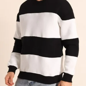 Erkek 3 iplik pamuklu Parçalı Bisiklet Yaka SweatShirt - Siyah