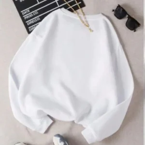 Kadın 3 İplik Pamuklu Bisikilet Yaka SweatShirt - Beyaz