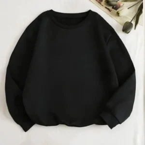 Kadın 3 İplik Pamuklu Bisikilet Yaka SweatShirt - Siyah