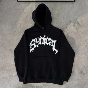 Kadın Kapüşonlu Kanguru Cepli Sweatshirt 3 İplik Pamuklu Baskılı Hoodie -  Siyah