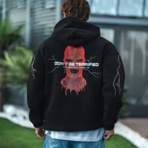 Erkek Kapüşonlu Kanguru Cepli Sweatshirt 3 İplik Pamuklu Baskılı Hoodie -  Siyah