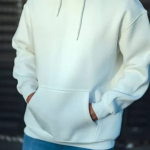 Erkek 3 İplik Pamuklu Kapüşonlu Basic SweatShirt Hoodie - Beyaz