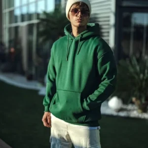 Erkek 3 İplik Pamuklu Kapüşonlu Basic SweatShirt Hoodie - Haki