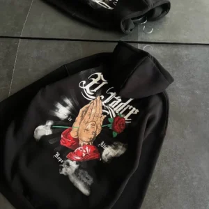 Kadın Oversize Kapüşonlu Cepli Baskılı 3 İplik Pamuklu Hoodie Sweatshirt - Siyah