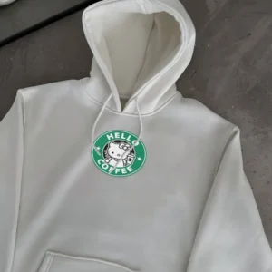 Kadın Oversize Kapüşonlu Kanguru Cepli Baskılı 3 İplik Pamuklu Sweatshirt Hoodie - Beyaz