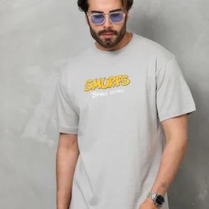 Erkek Kısa Kol Yazlık Tişört Bisiklet Yaka Baskılı Oversize T-Shirt - Gri