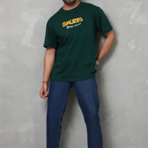 Erkek Kısa Kol Yazlık Tişört Bisiklet Yaka Baskılı Oversize T-Shirt - Yeşil