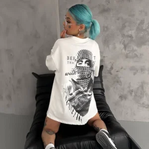 Kadın Kısa Kol Tişört Bisiklet Yaka Filistin Poşülü Baskılı T-Shirt - Beyaz