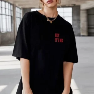Kadın Baskılı T-Shirt Kısa Kol Bisiklet Yaka Oversize Rahat Kalıp Tişört - Siyah