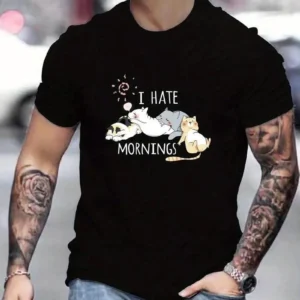 Erkek Baskılı T-Shirt Kısa Kol Bisiklet Yaka Regular Fit Rahat Kalıp Günlük Tişört - Siyah